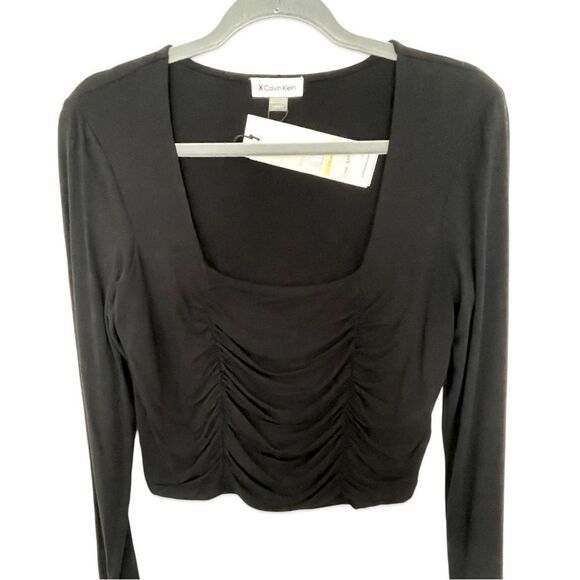 calvin klein double ruche square neck stretch crop top size Medium new - Picture 5 of 9